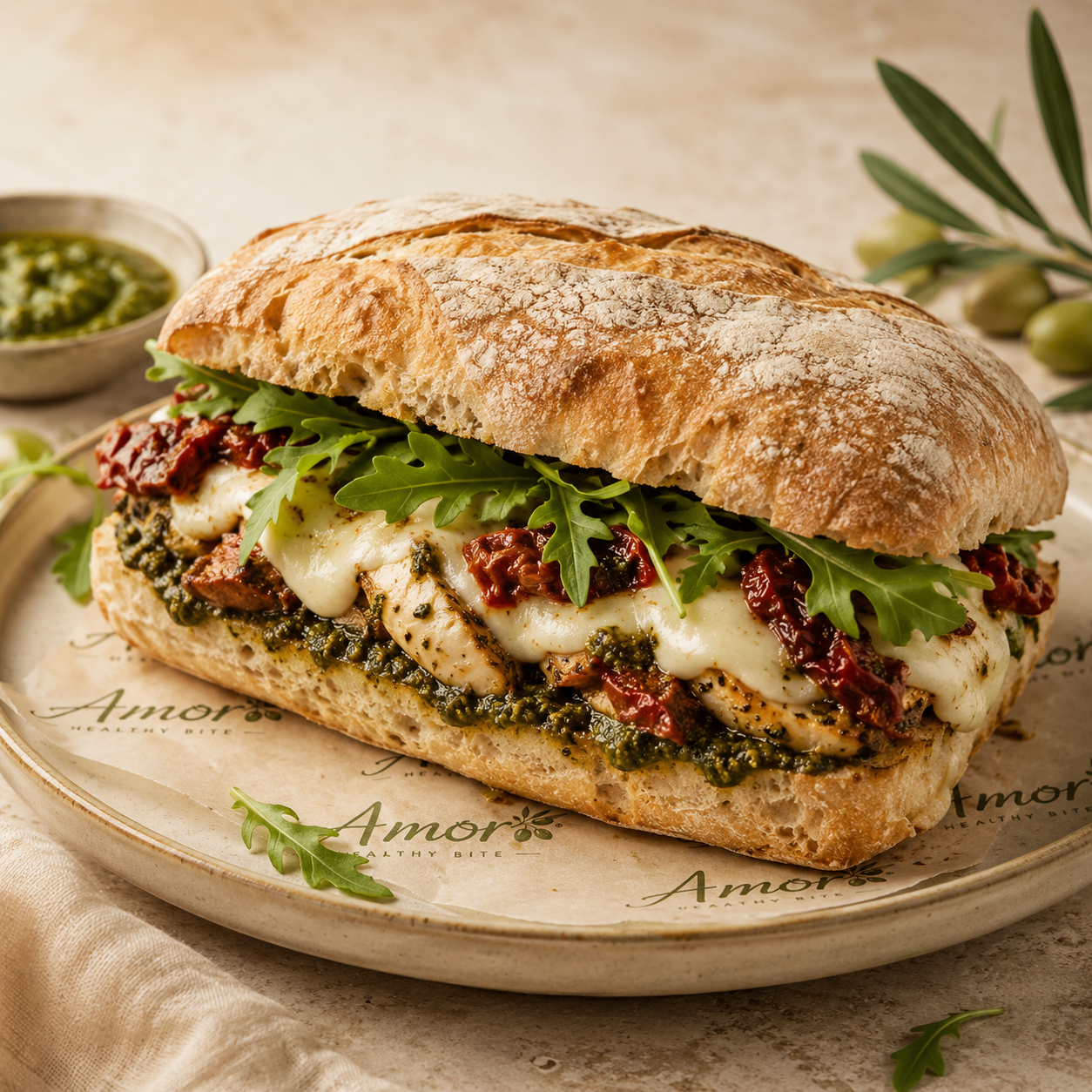 چاپاتا مرغ پستو